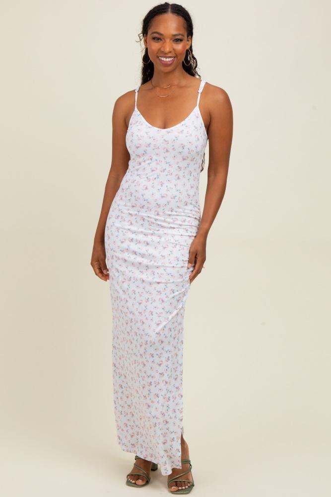 ivory spring floral print sleeveless dress