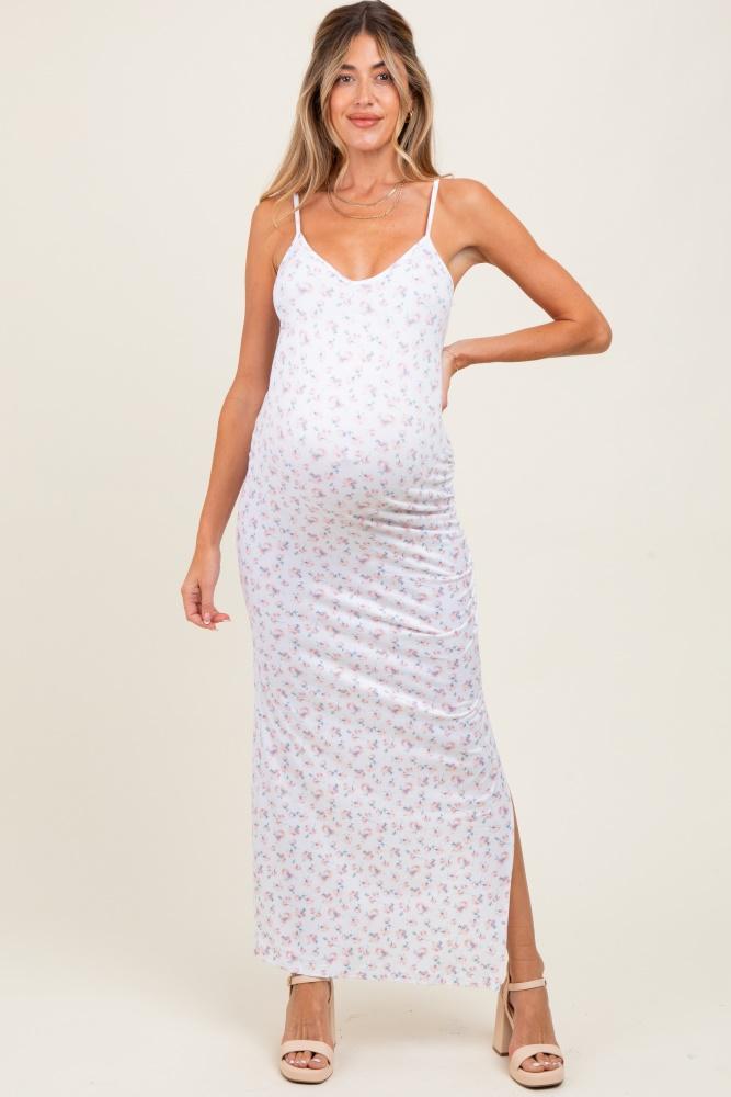 ivory spring floral print sleeveless maternity dress