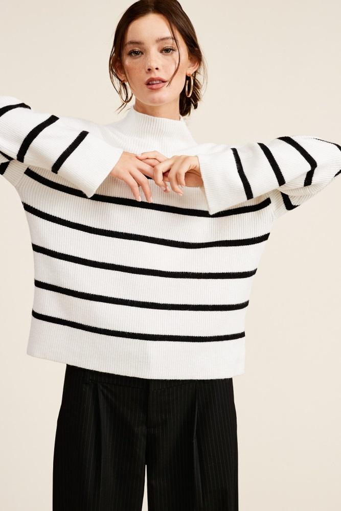 ivory striped mock neck sweater