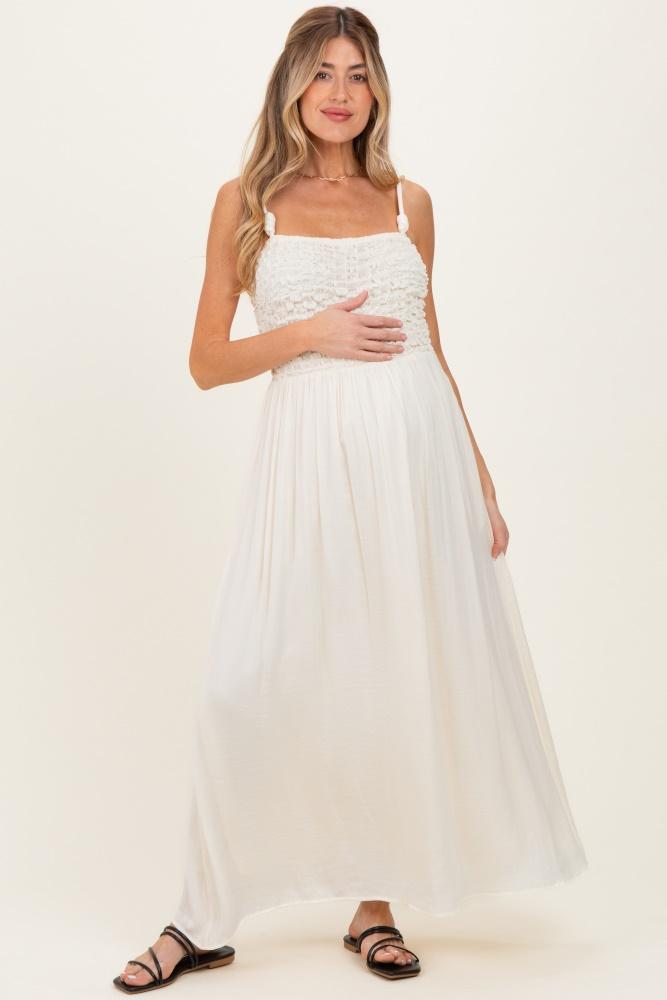 ivory textured smocked maternity maxi dress
