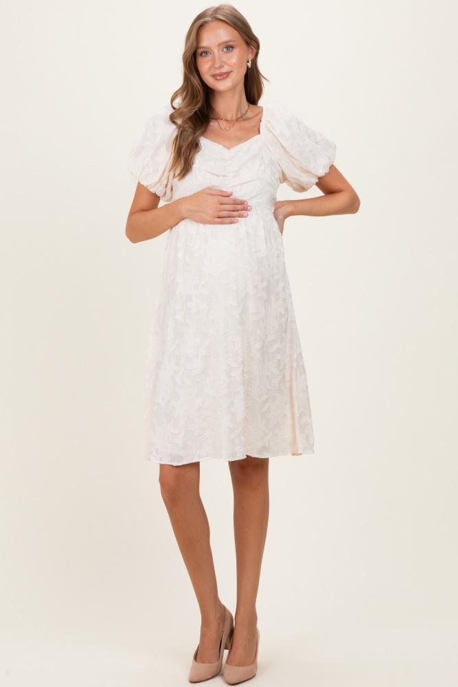 ivory textured sweetheart neck maternity dress