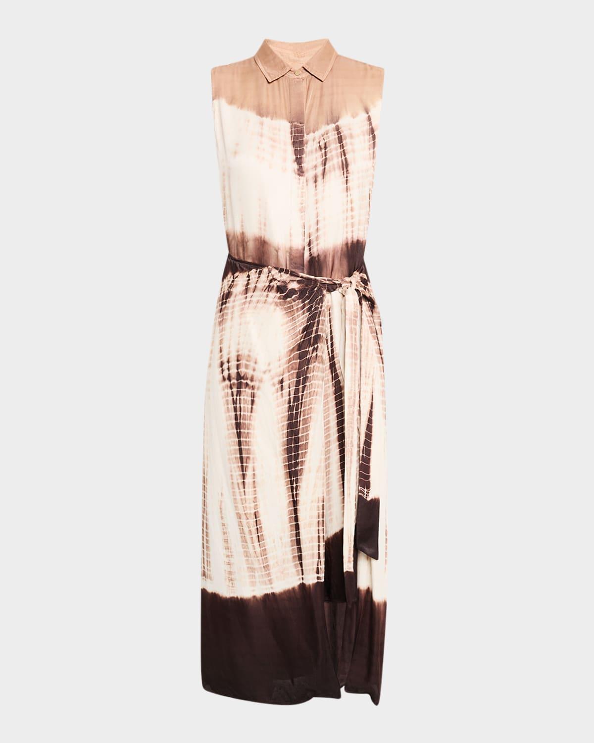 ivria tie-dye sleeveless midi wrap shirtdress