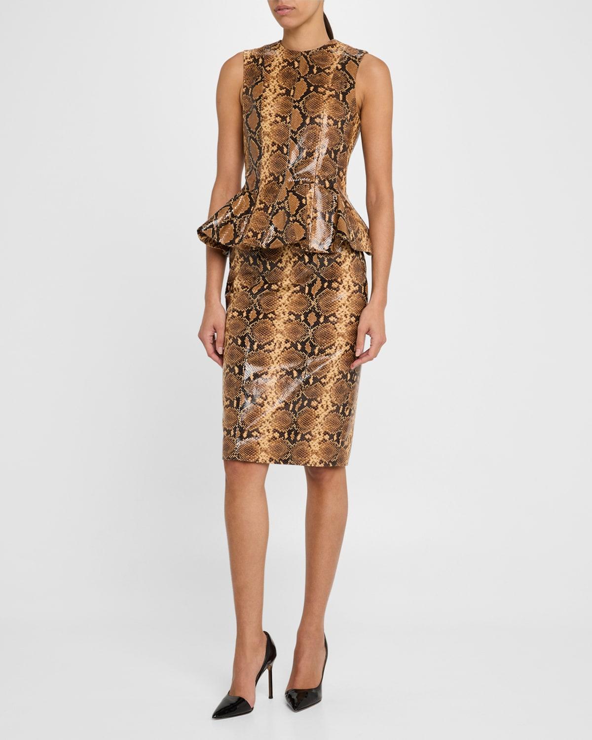 izabel snake-embossed leather peplum top