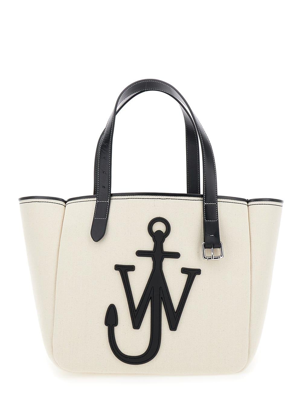 j. w. anderson white shopper with jw logo on the front in canvas and leather woman