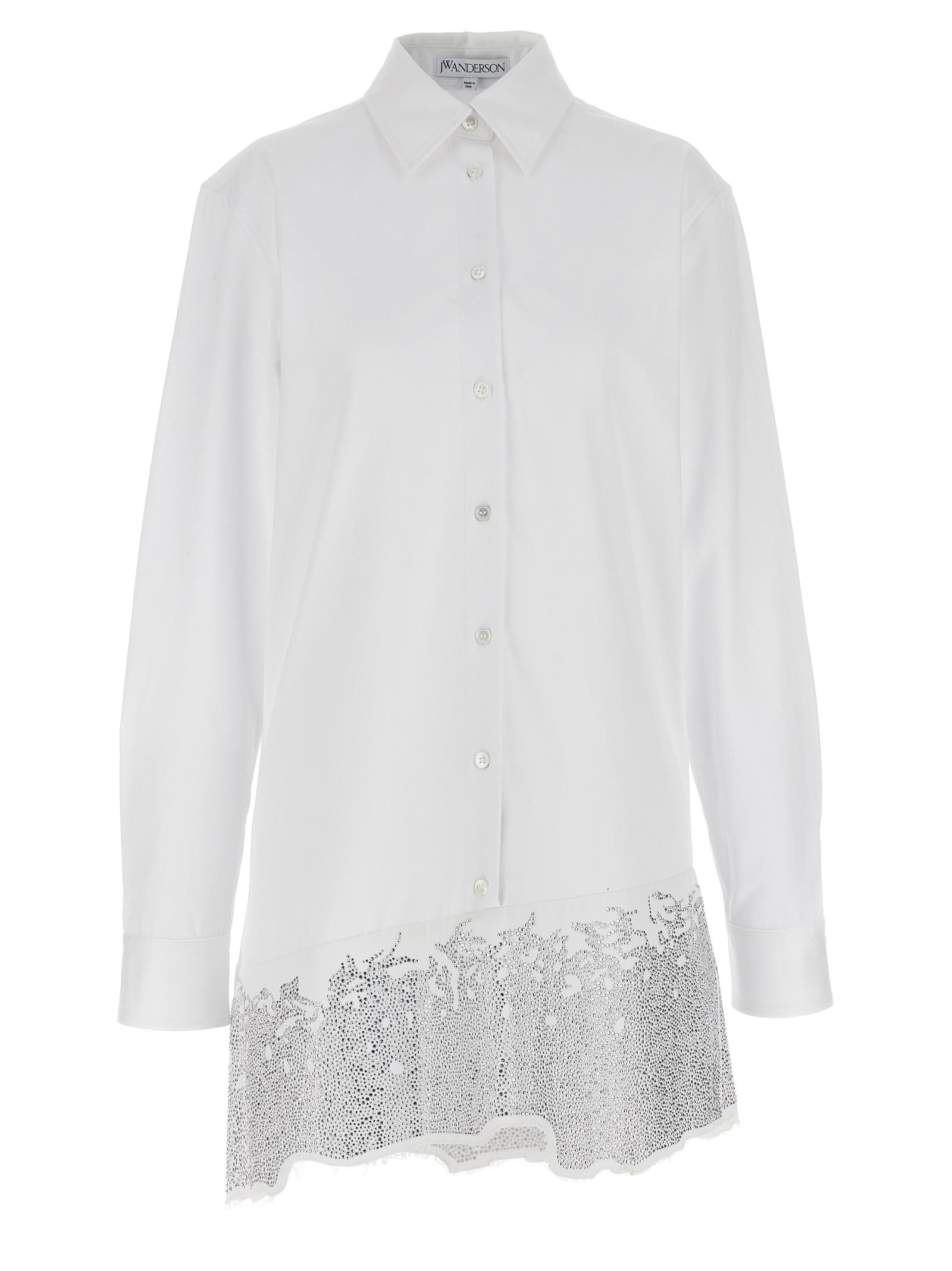 j. w.anderson rhinestone shirt dress white cotton - women