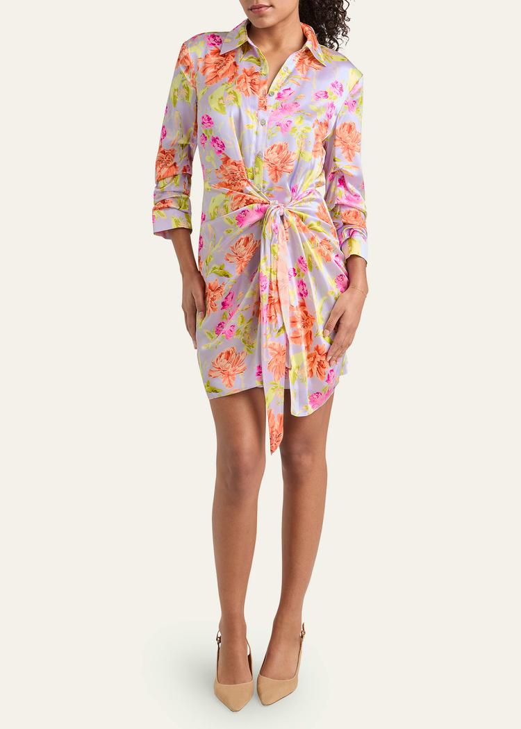 jacey floral self-tie shirtdress