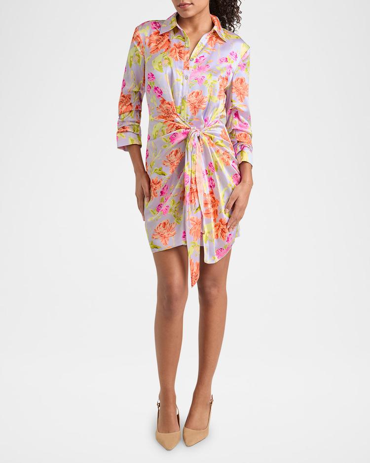 jacey floral self-tie shirtdress