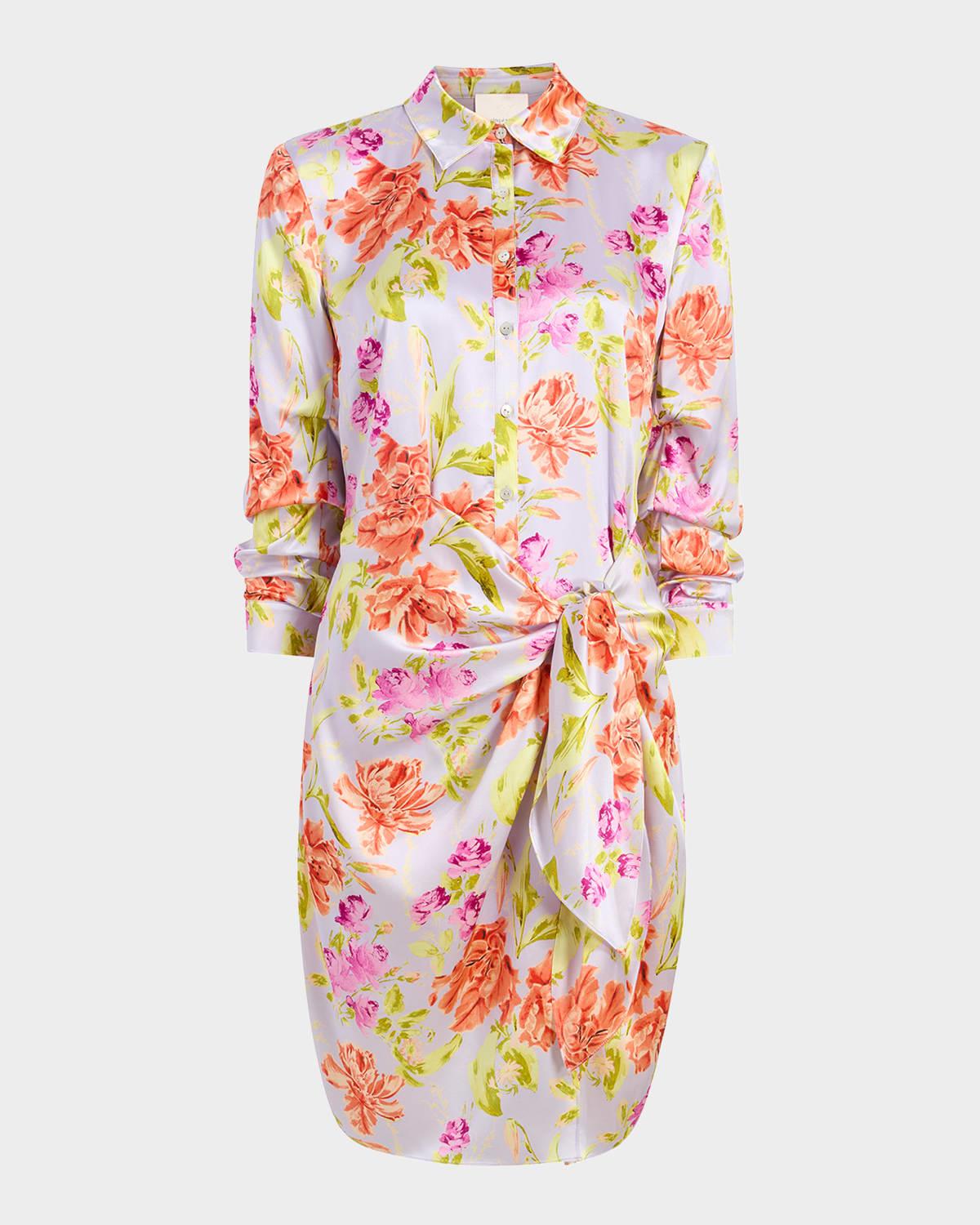 jacey floral self-tie shirtdress