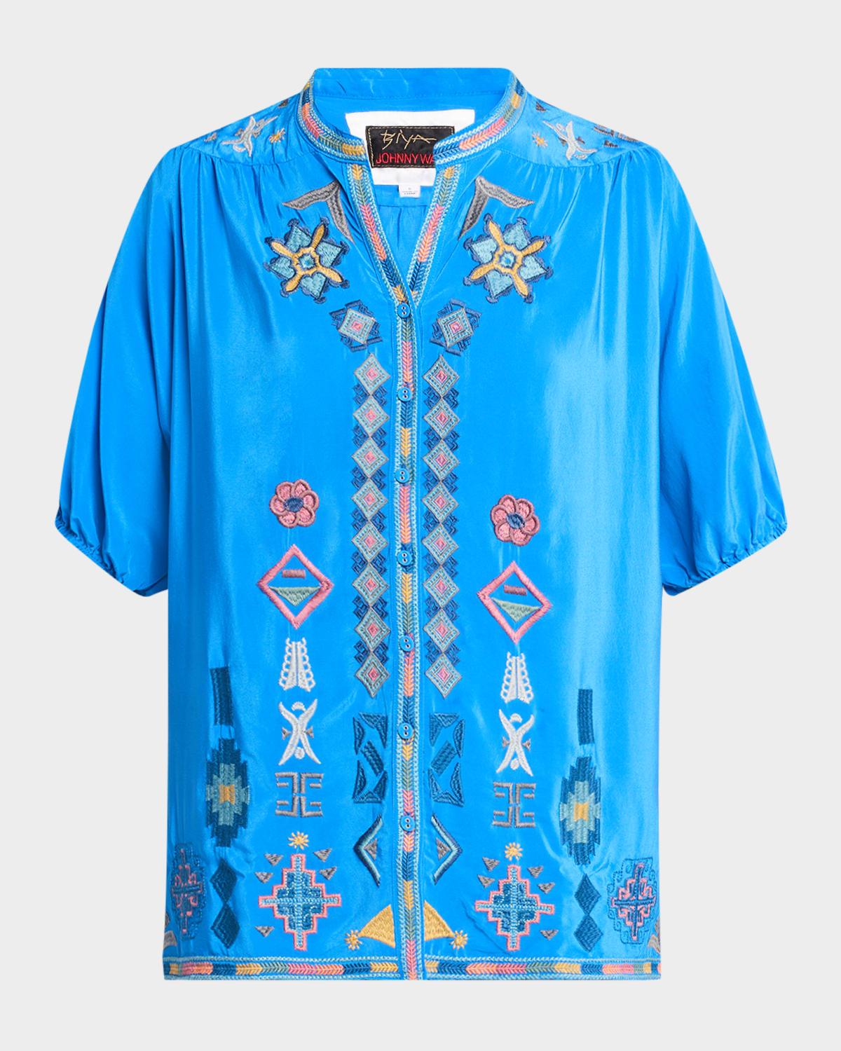 jacinta embroidered silk crepe de chine shirt