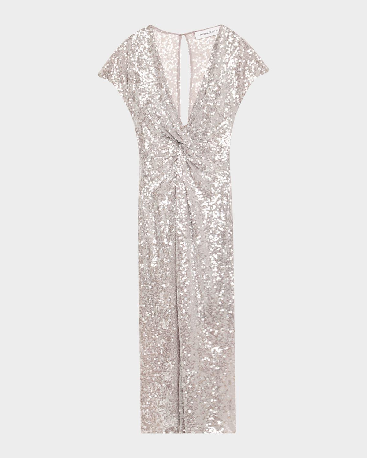 jackie twisted sequined midi dress