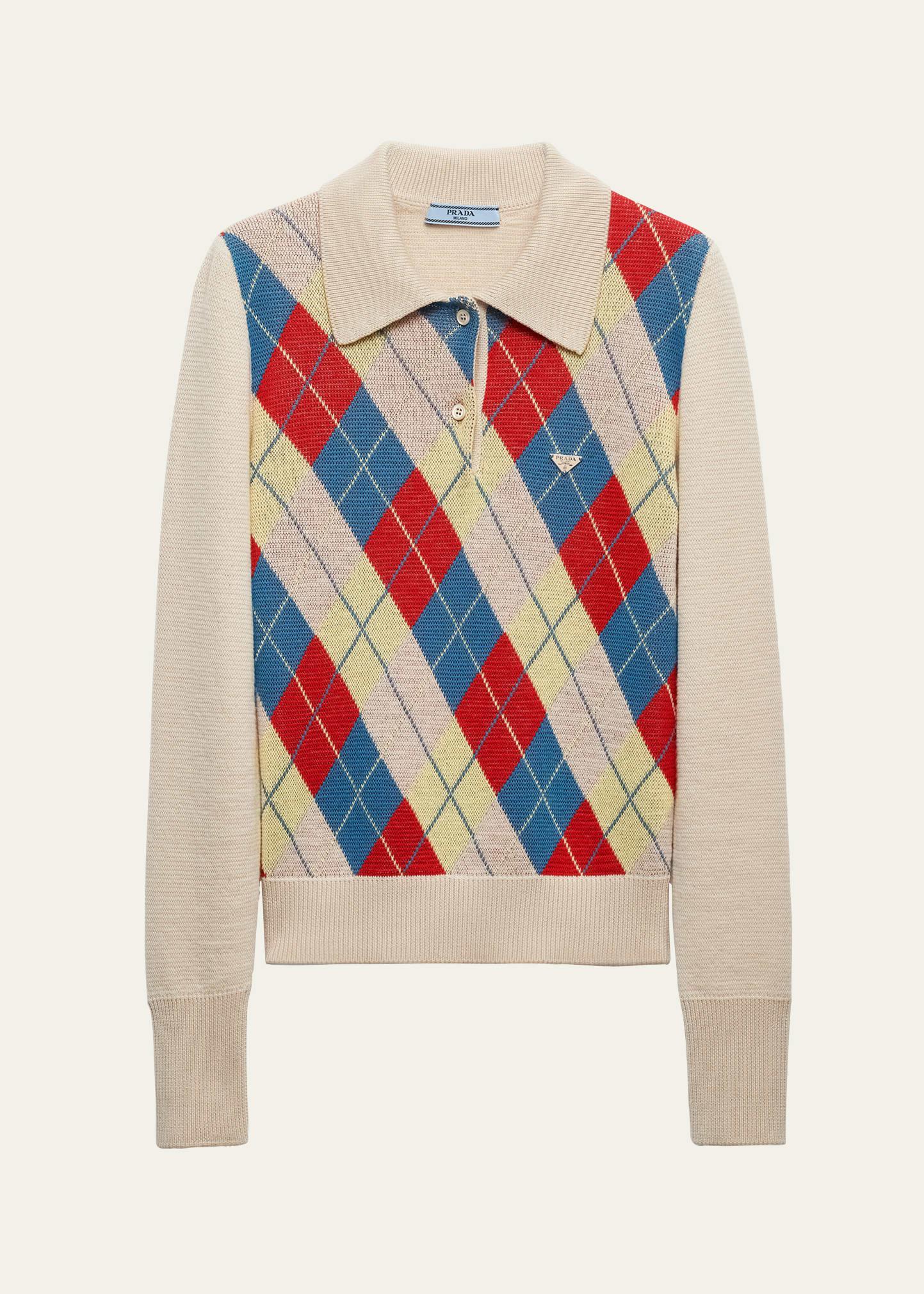 jacquard argyle polo wool sweater