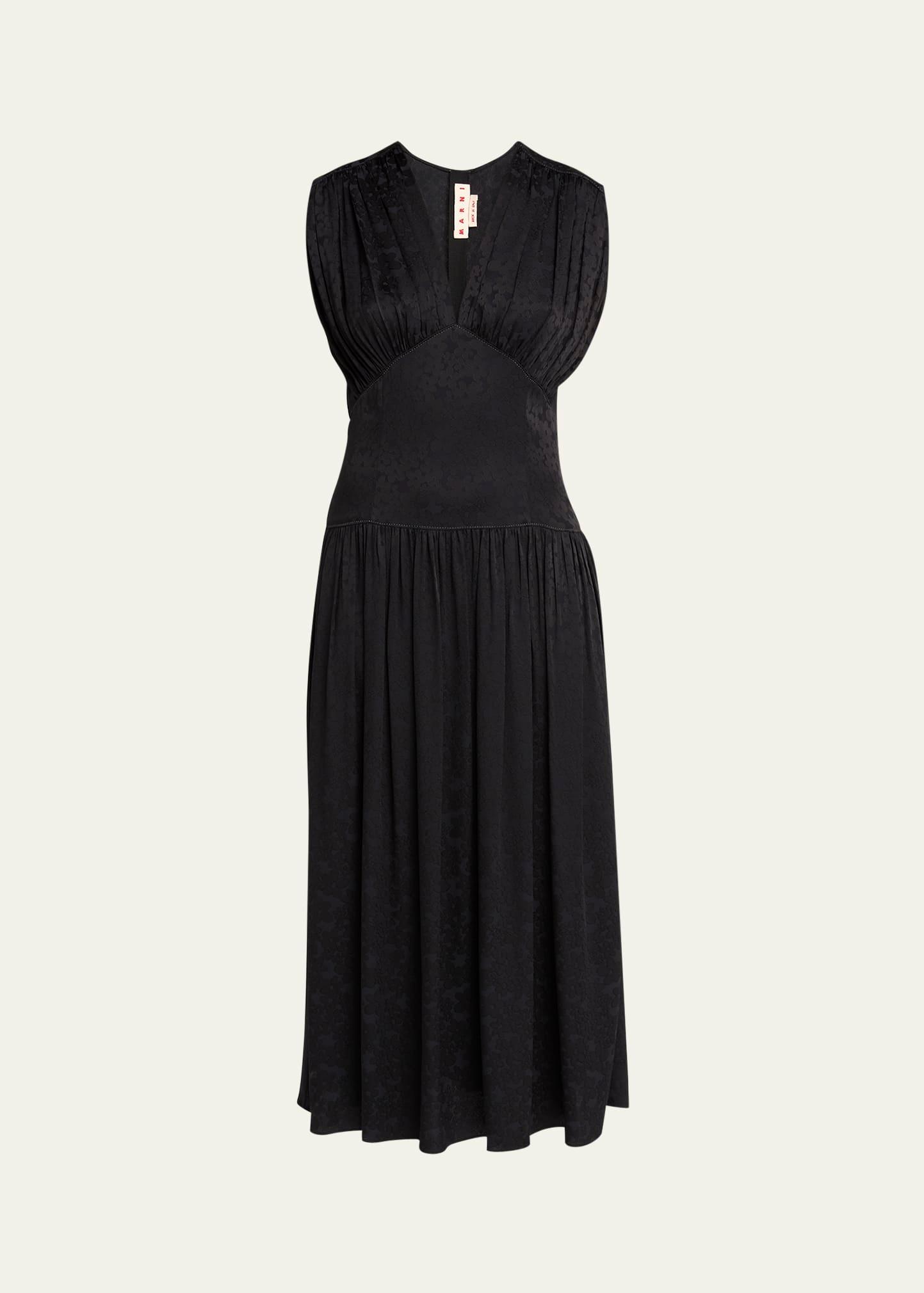 jacquard drop waist gathered midi dress