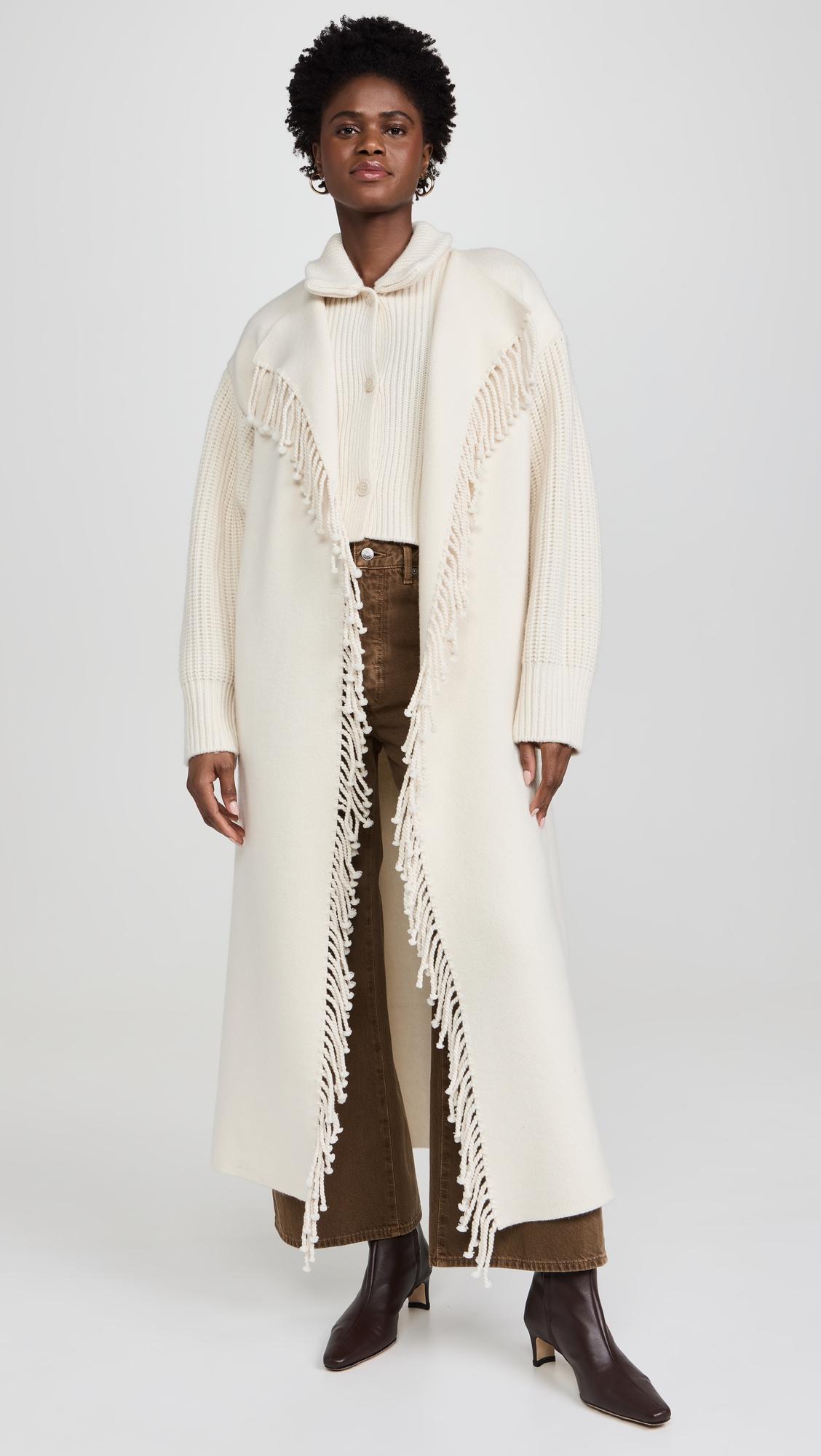 jacquard fringe coat