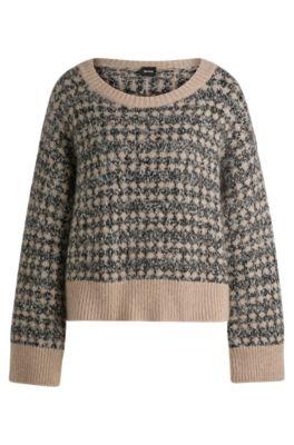 jacquard-knit sweater with three-colored yarn- patterned women's sweaters