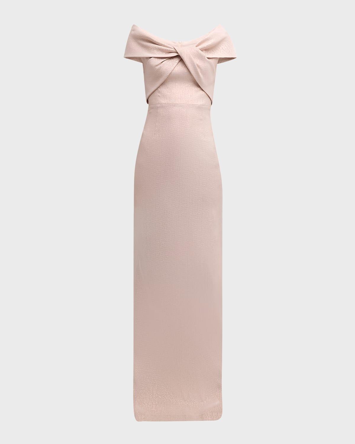 jacquard off-shoulder twist gown