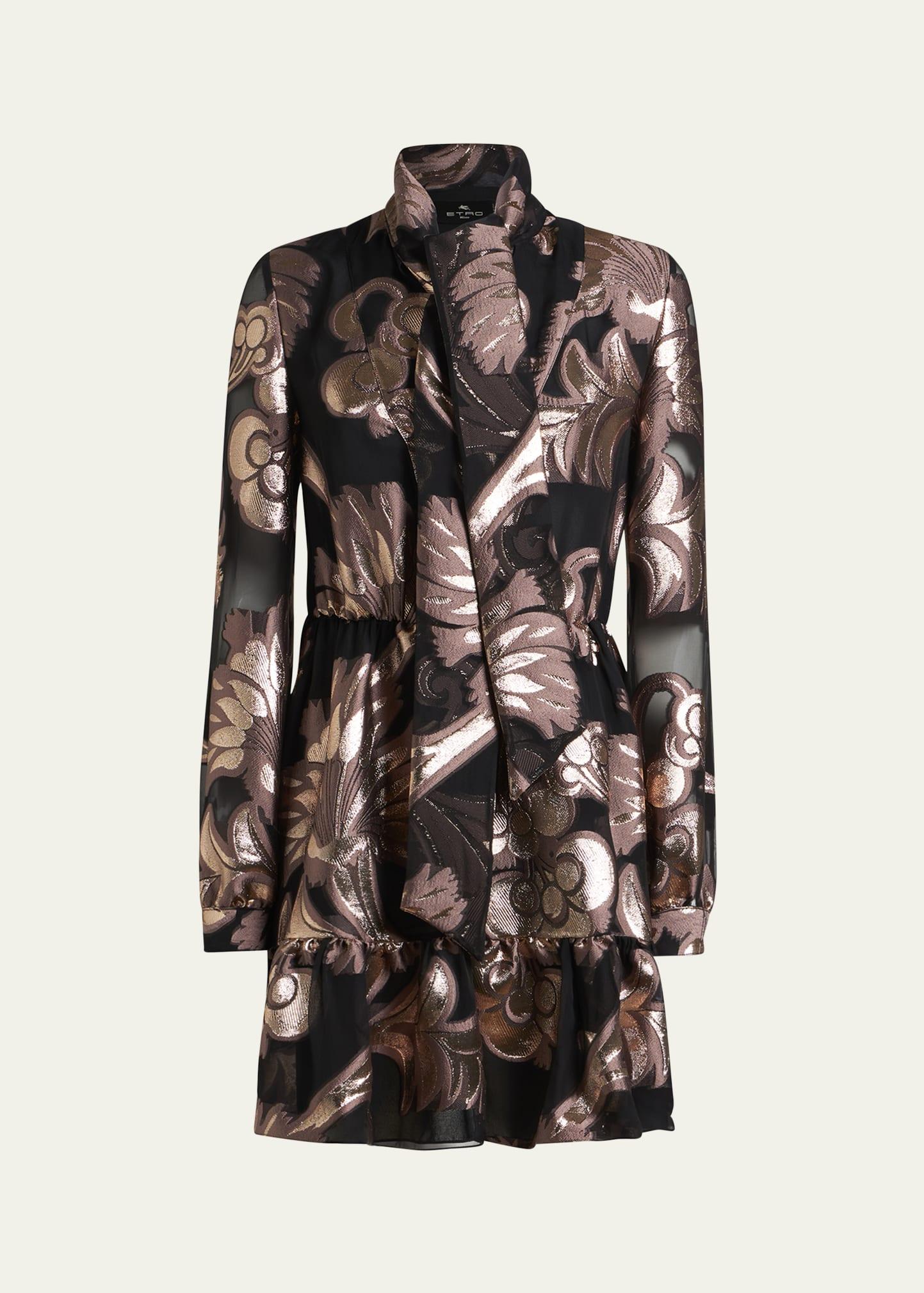 jacquard tie-neck mini dress