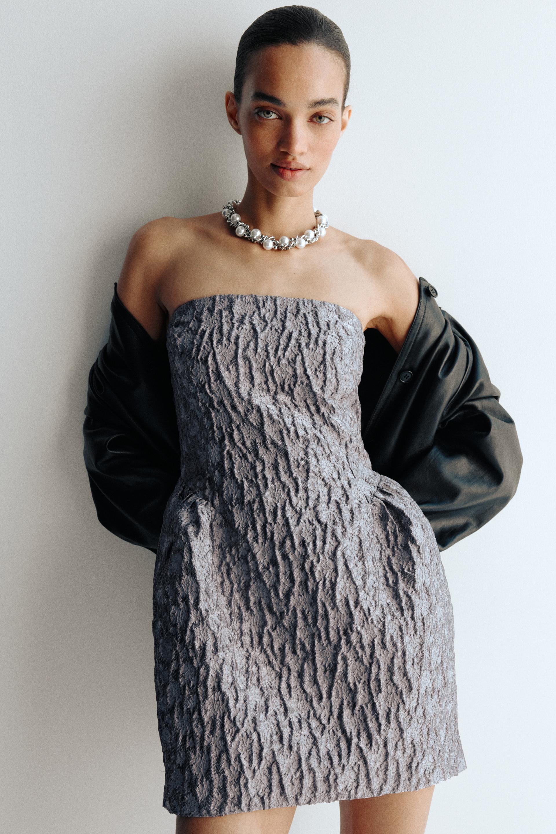 jacquard-weave bandeau dress