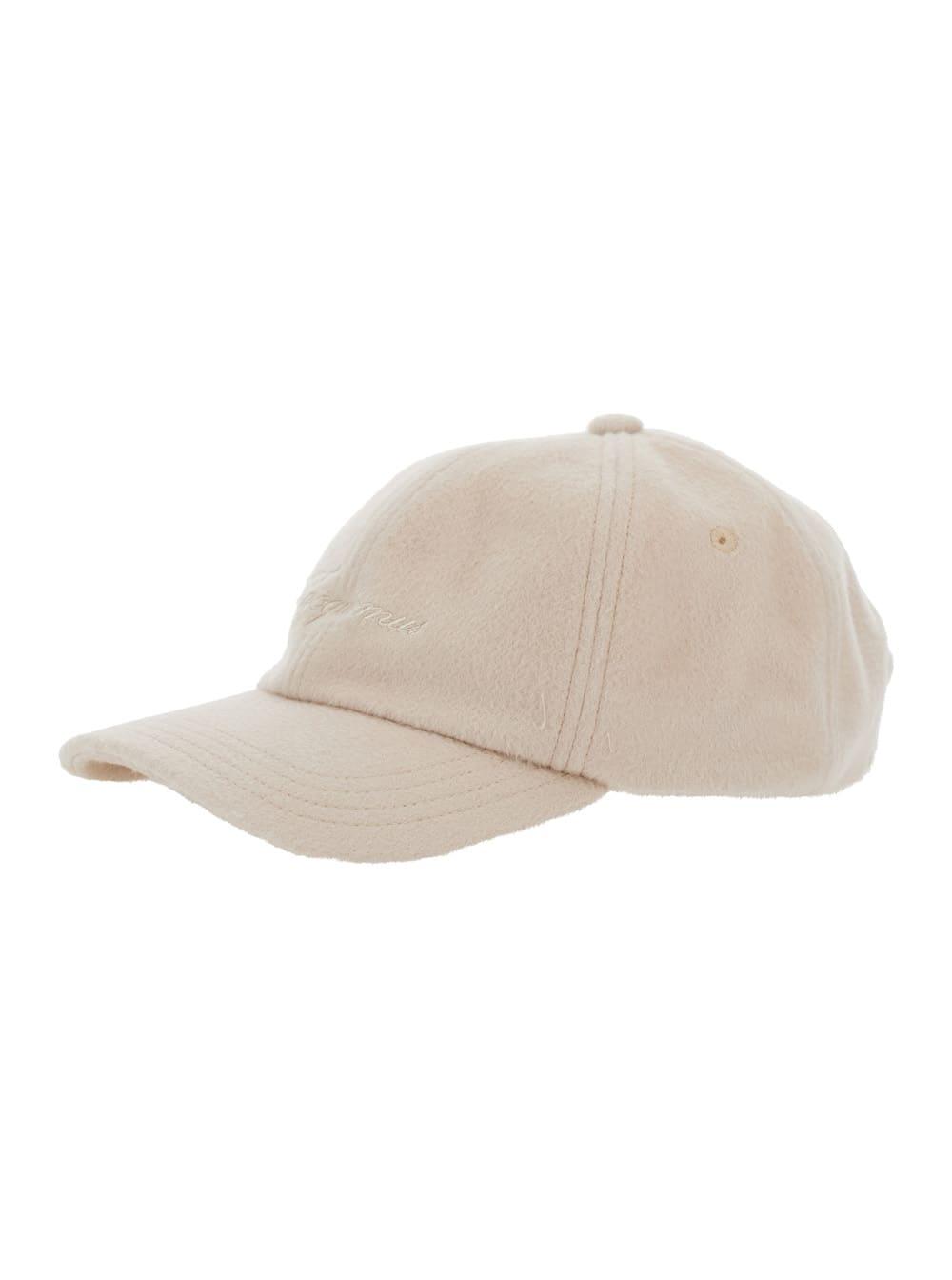 jacquemus beige baseball cap with logo lettering embroidery on the front in wool man
