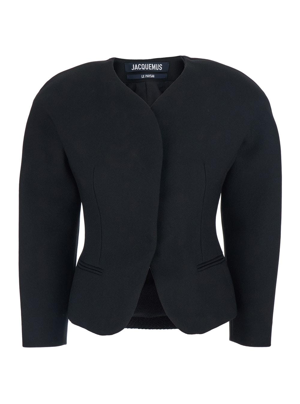 jacquemus black blouse with front neckline and side pockets in cotton blend woman