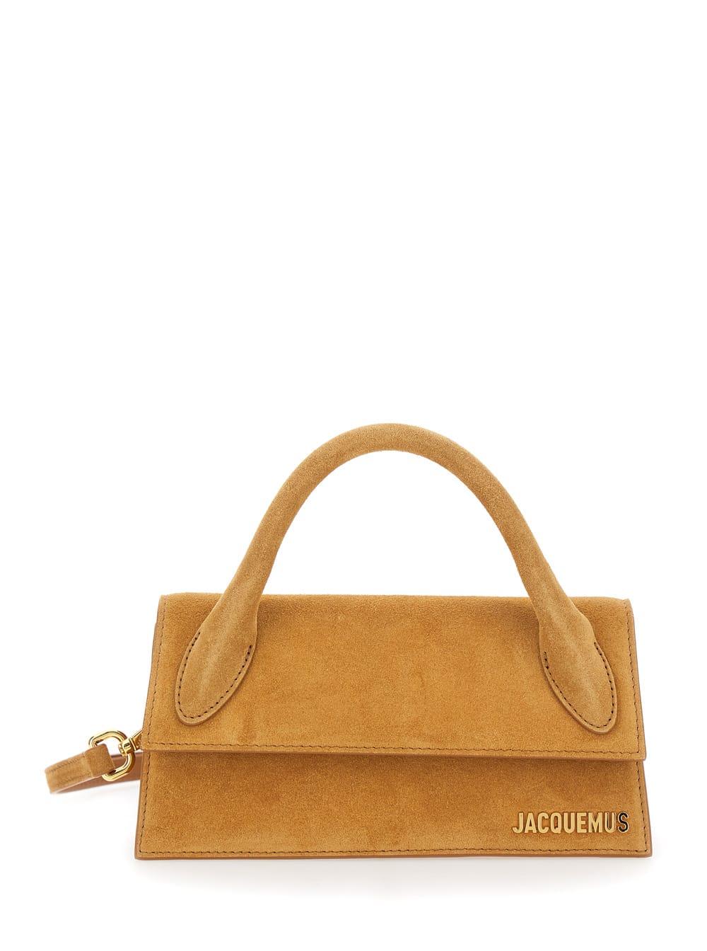 jacquemus brown handbag le chiquito long with logo on the front in suede for women