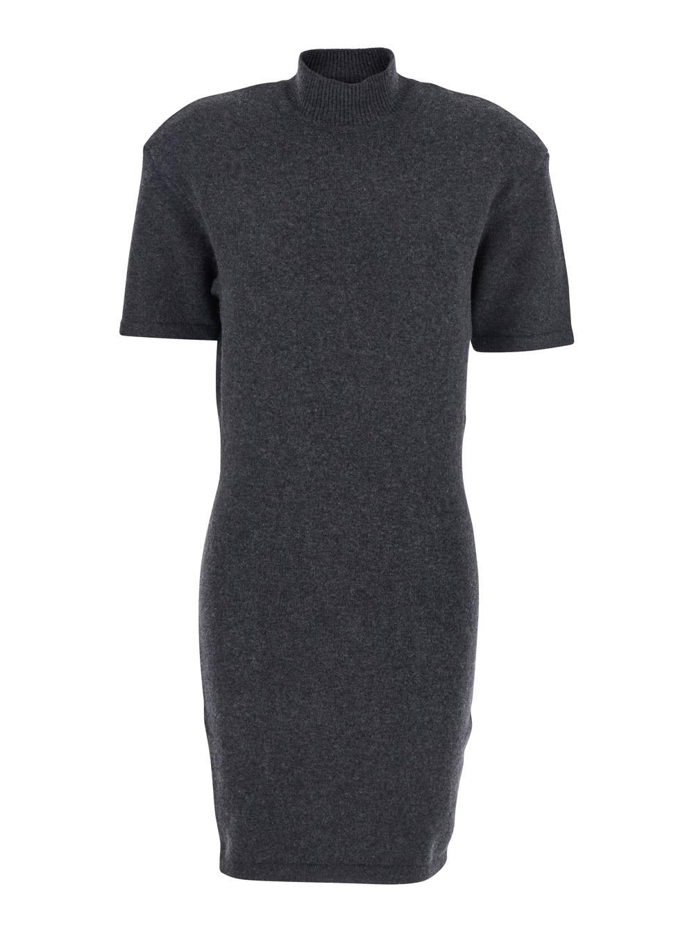 jacquemus grey high neck dress with back application in wool woman