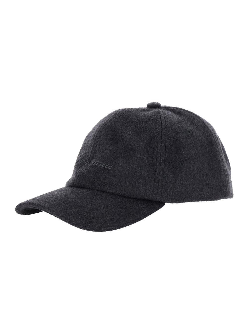 jacquemus la casquette cachemiro grey baseball cap with logo lettering embroidery on the front in wool woman