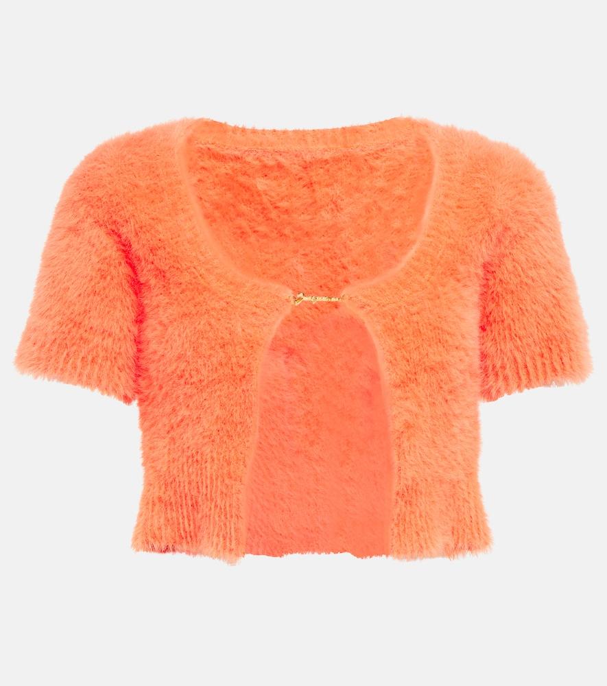 jacquemus la maille neve logo cropped cardigan