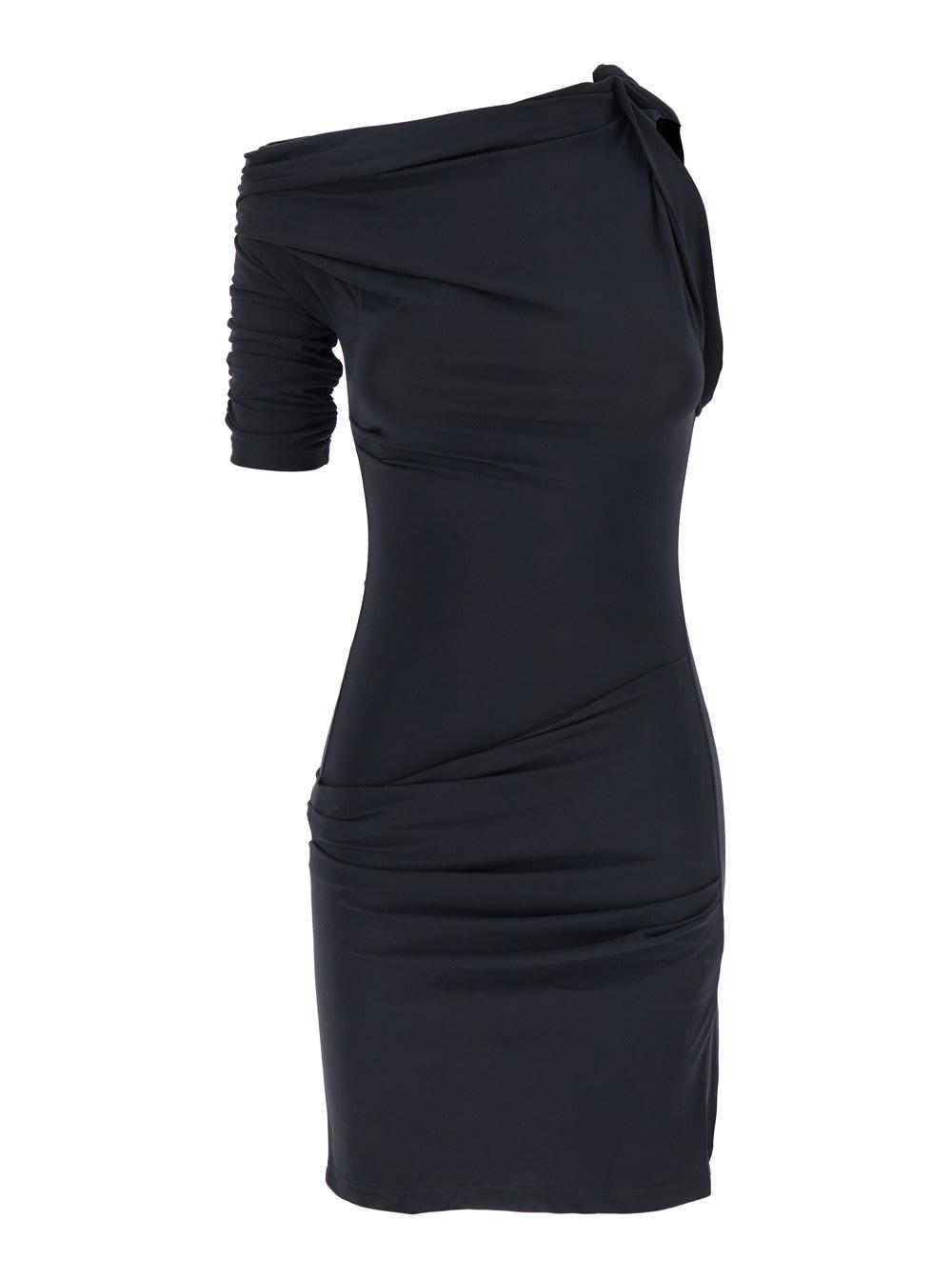 jacquemus la mini robe drapeado blue one-shoulder mini dress with ruched details in viscose blend stretch woman