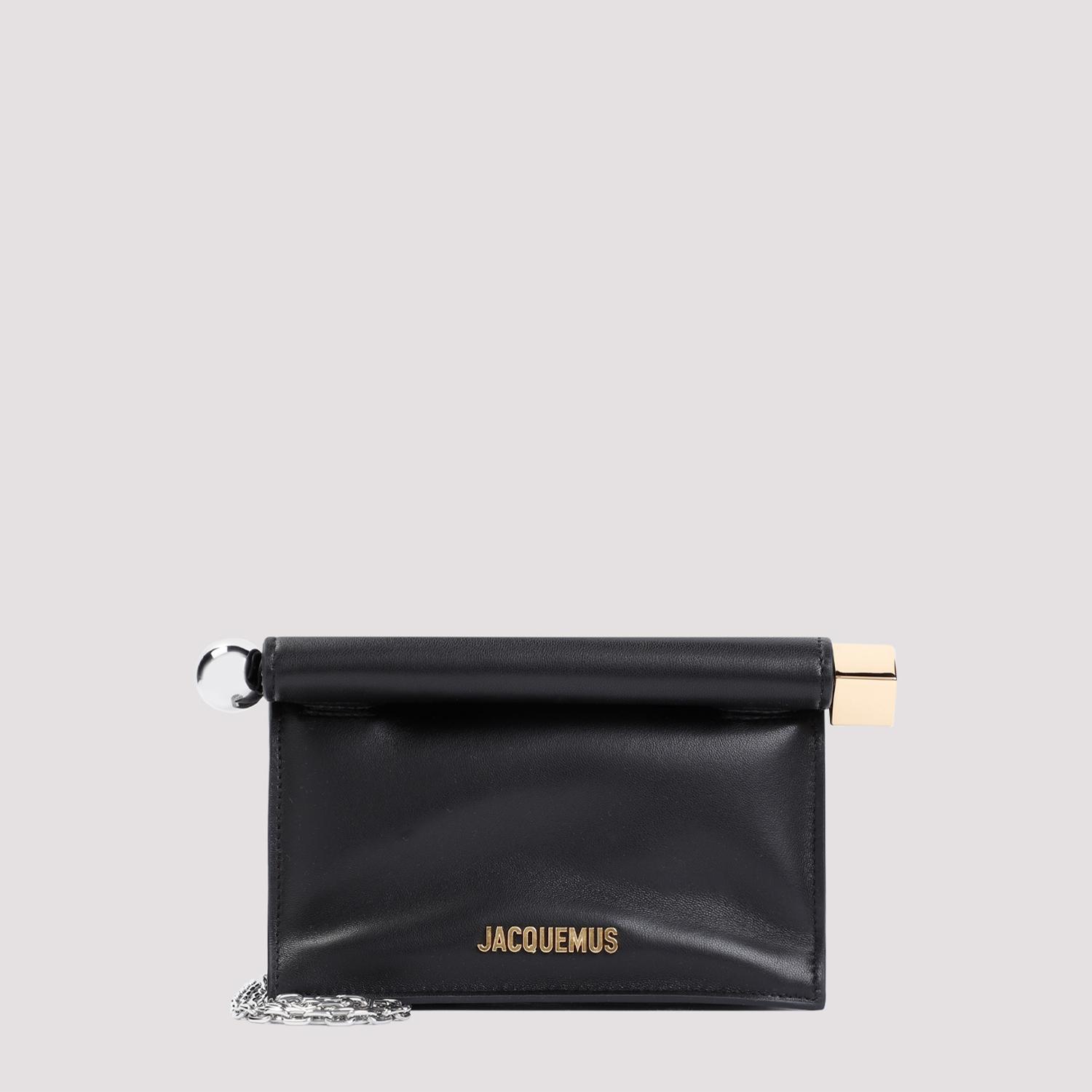 jacquemus la pochette rond carré black lamb leather bag - women