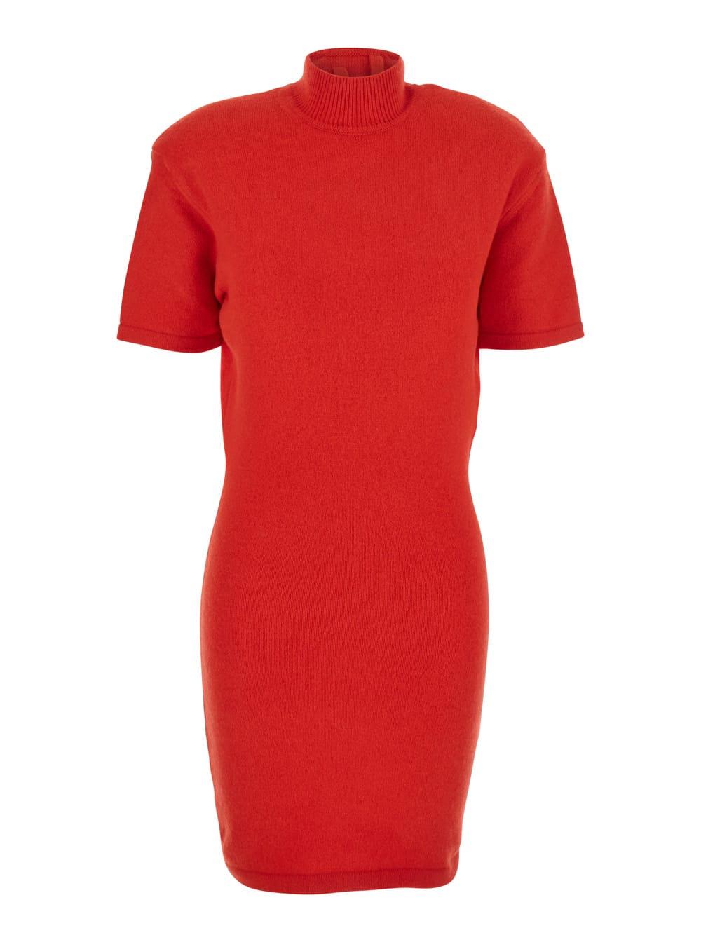 jacquemus la robe maille castagna red dress with high ribbed neck in wool woman