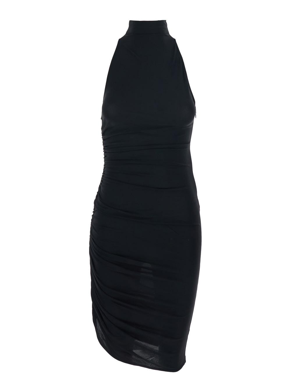 jacquemus la robe piazza courte black dress with high neck and ruffle details in black fabric