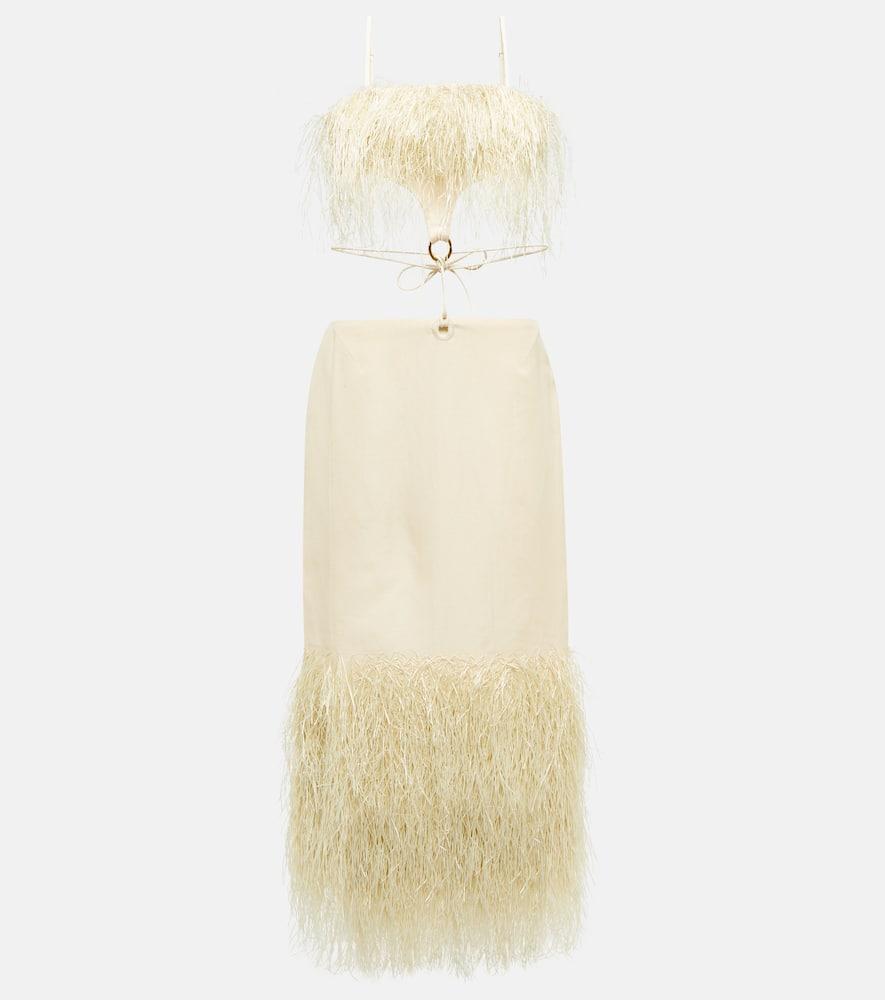 jacquemus la robe raphia fringed midi dress