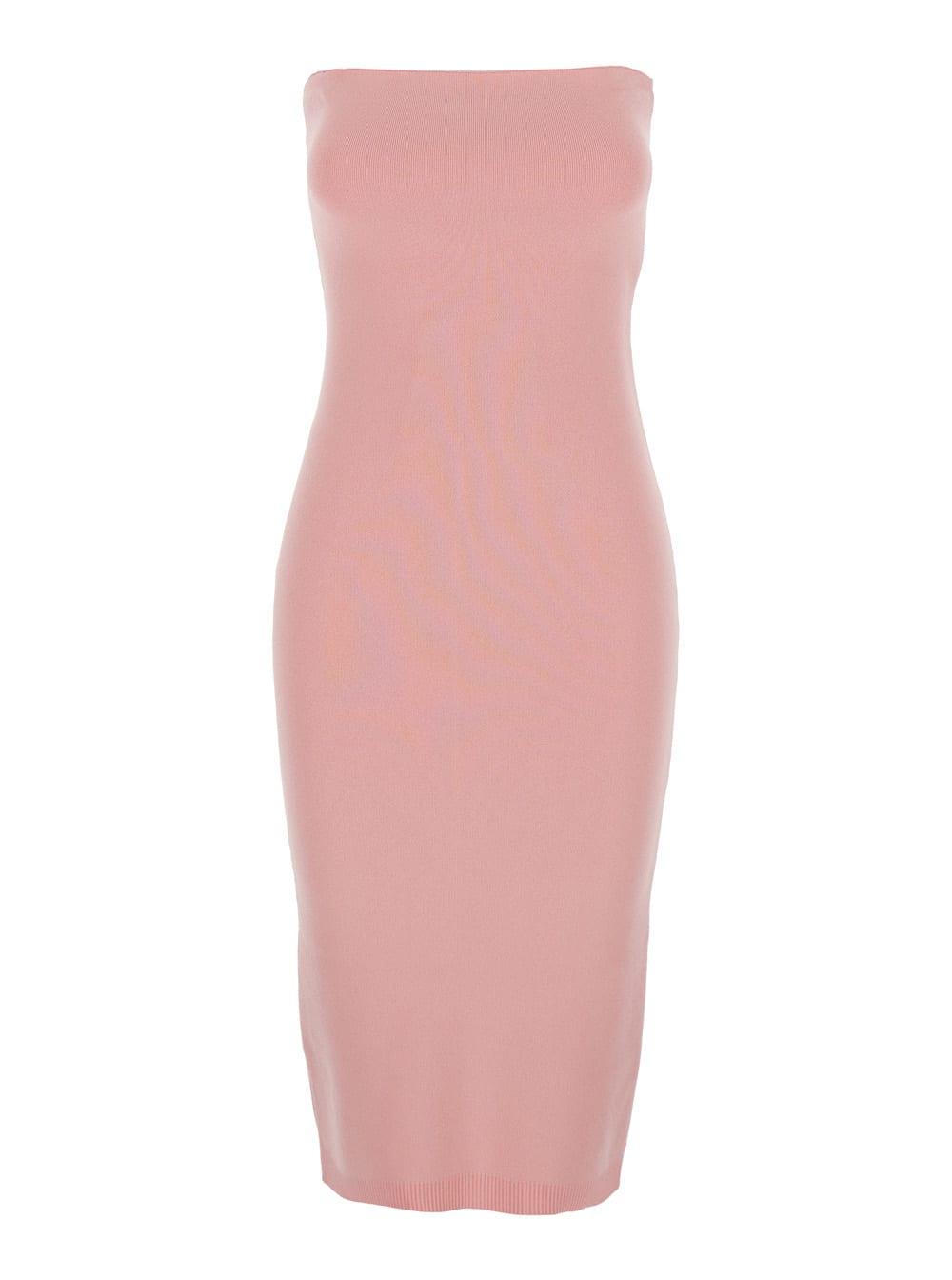 jacquemus la robe sera pink dress with square neckline and back buttons in fabric woman