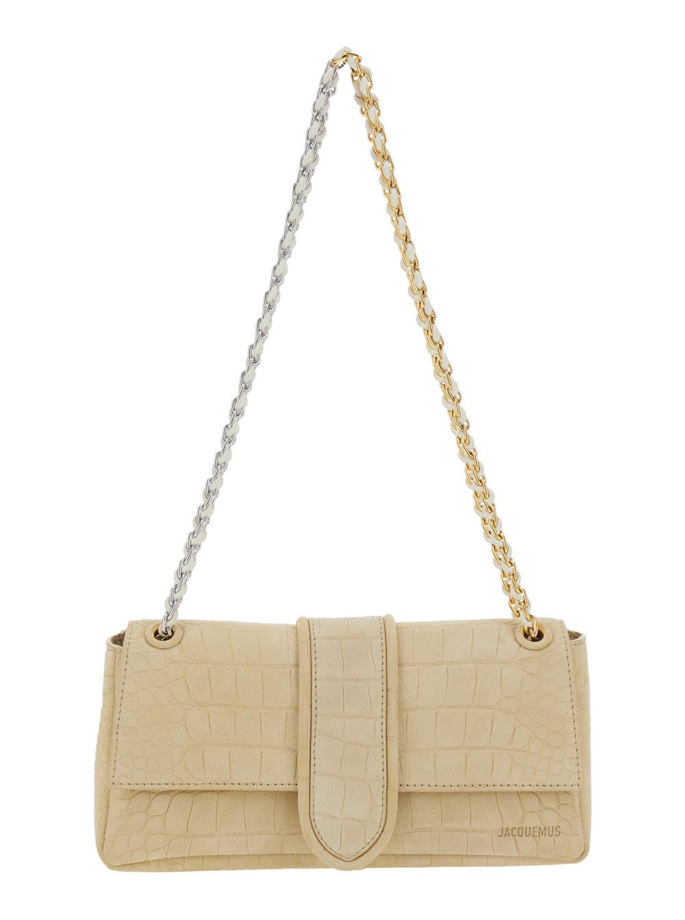 jacquemus le bambino chaine beige shoulder bag with chain strap and crocodile-embossed effect in leather woman