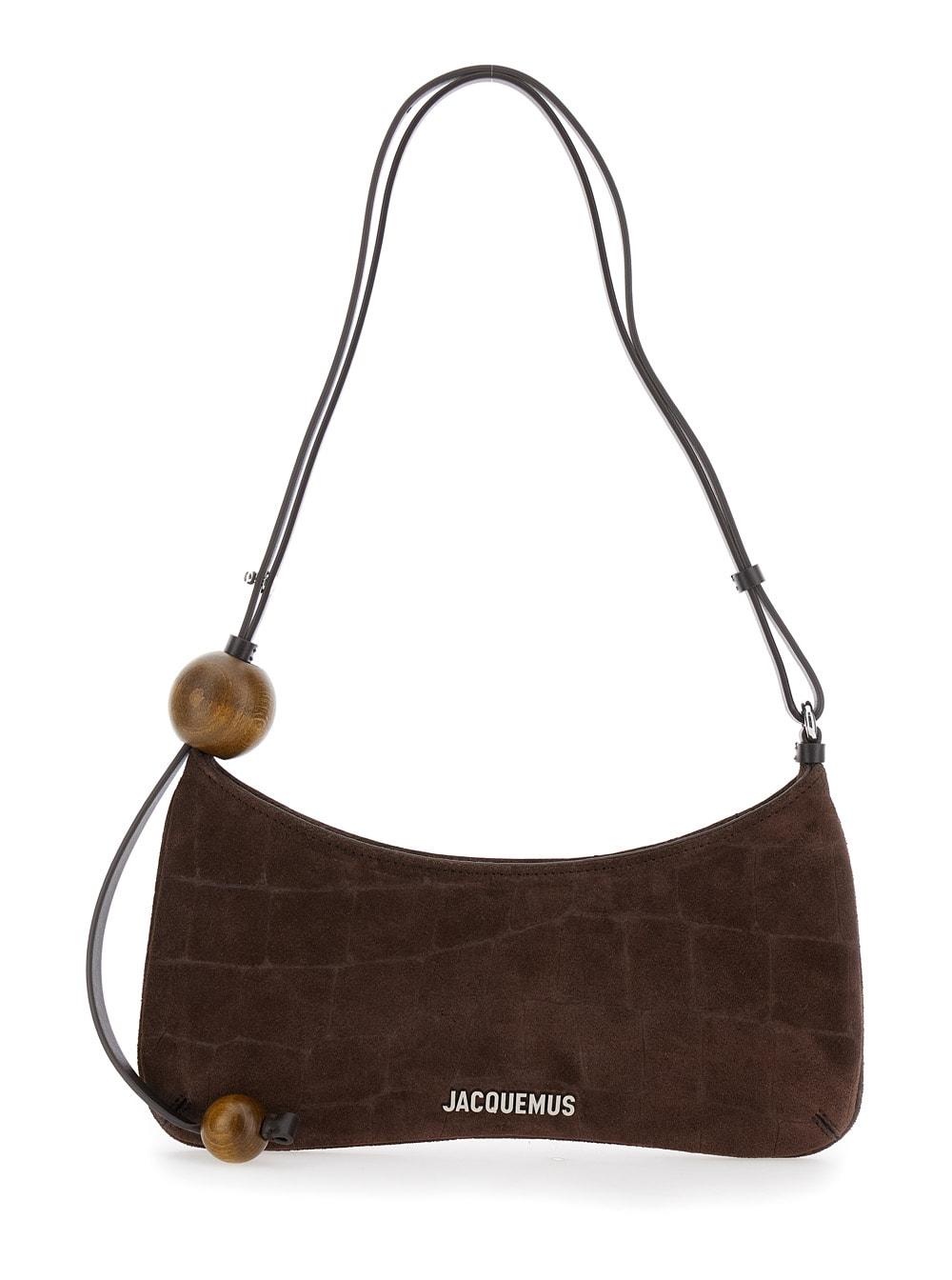 jacquemus le bisou perle brown shoulder bag with logo detail in suede woman