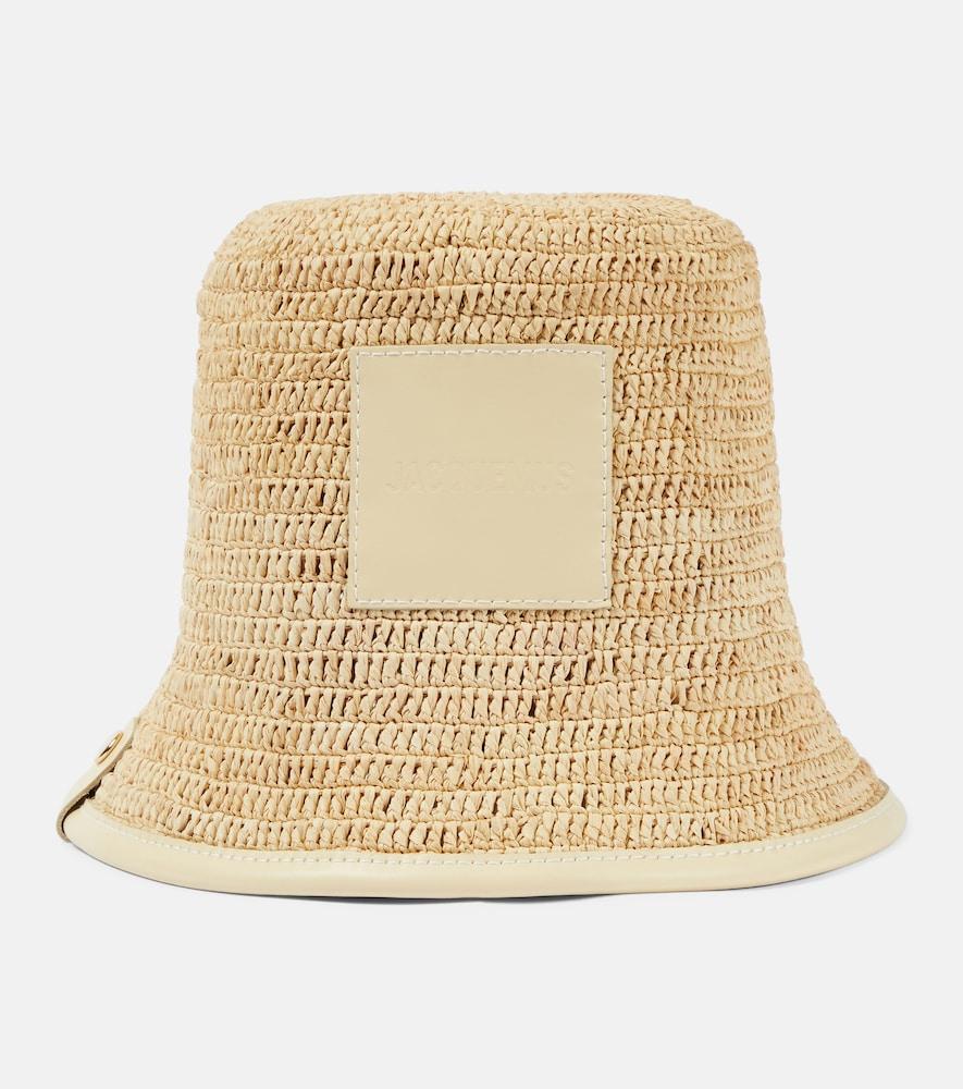 jacquemus le bob soli logo raffia bucket hat