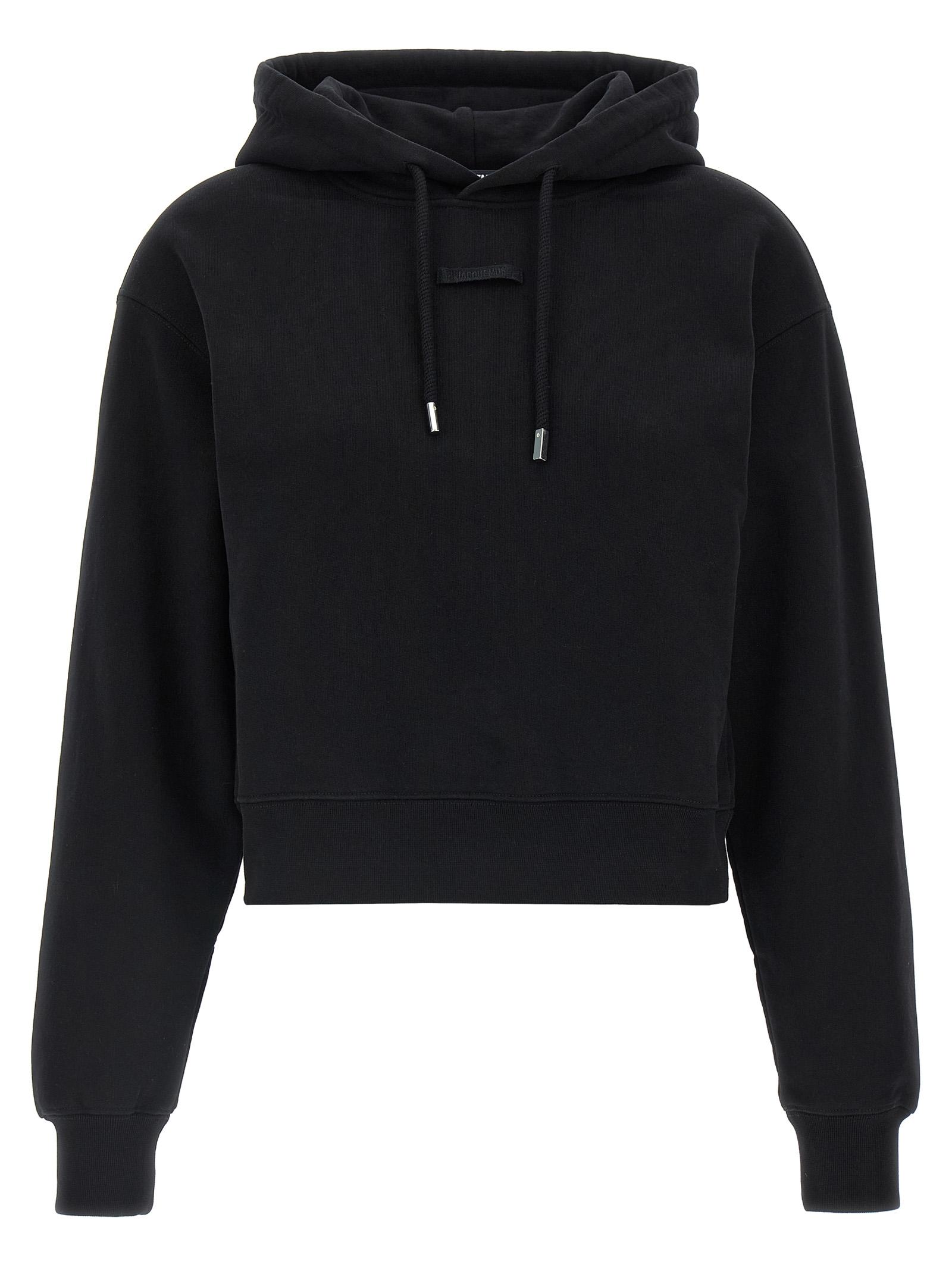 jacquemus le hoodie gros-grain black cotton sweatshirt - women