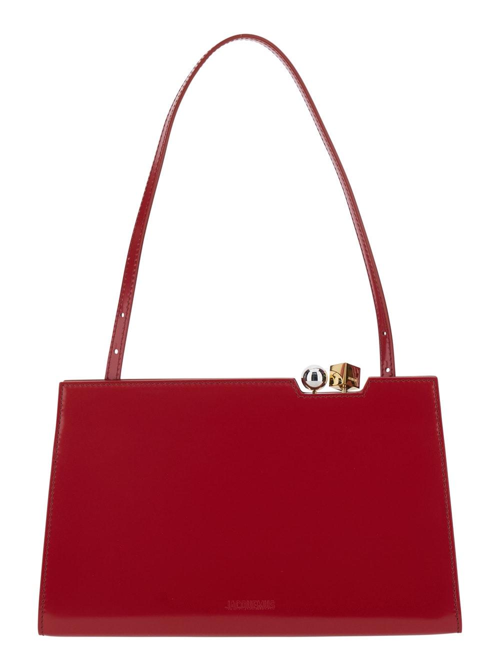 jacquemus le salon red handbag with gold and silver charm in leather for women