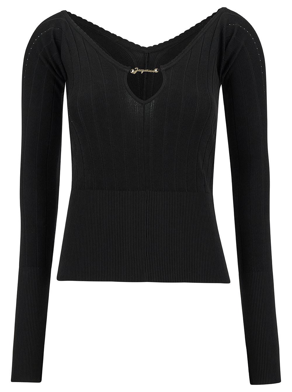 jacquemus long sleeve top with logo detail and cut-out