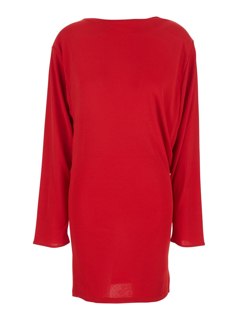 jacquemus mistral red dress with boat neckline and long sleeves in viscose women