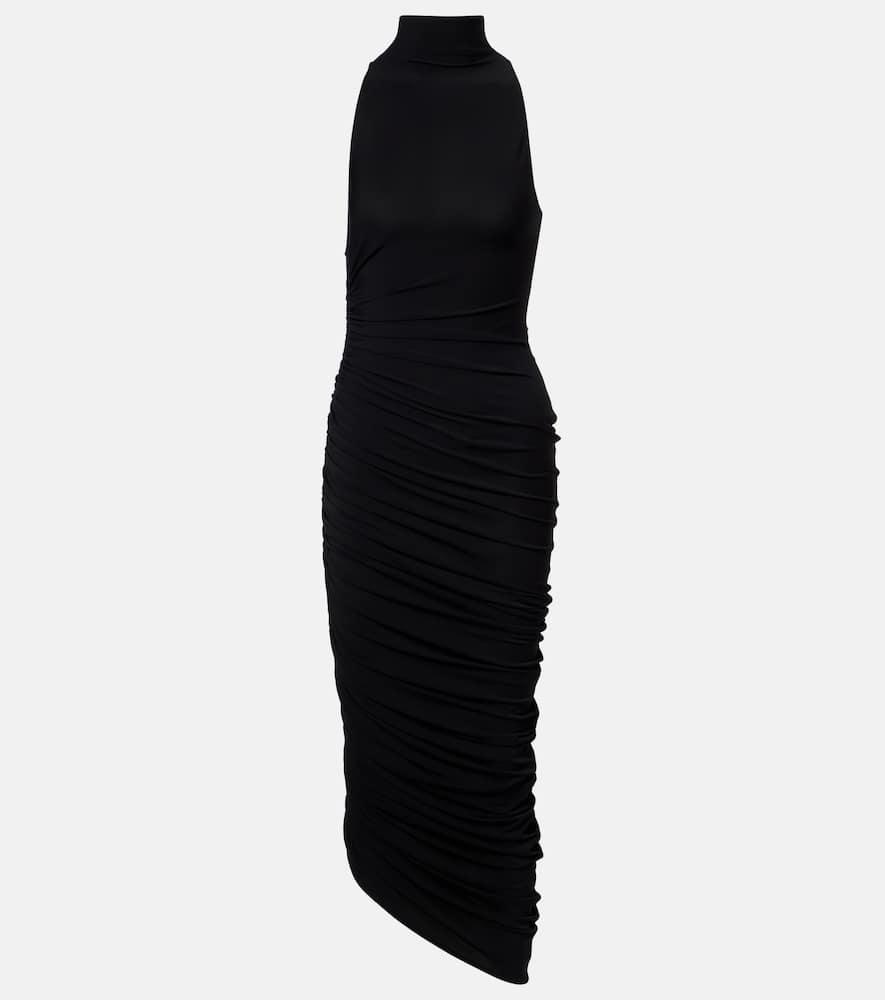 jacquemus piazza gathered jersey midi dress