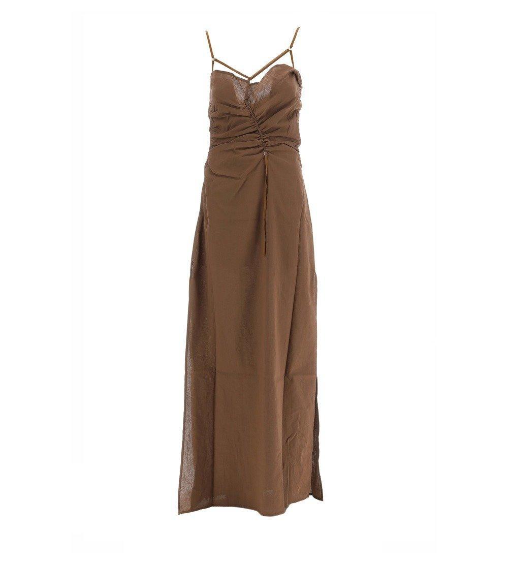 jacquemus ruched slip flared dress