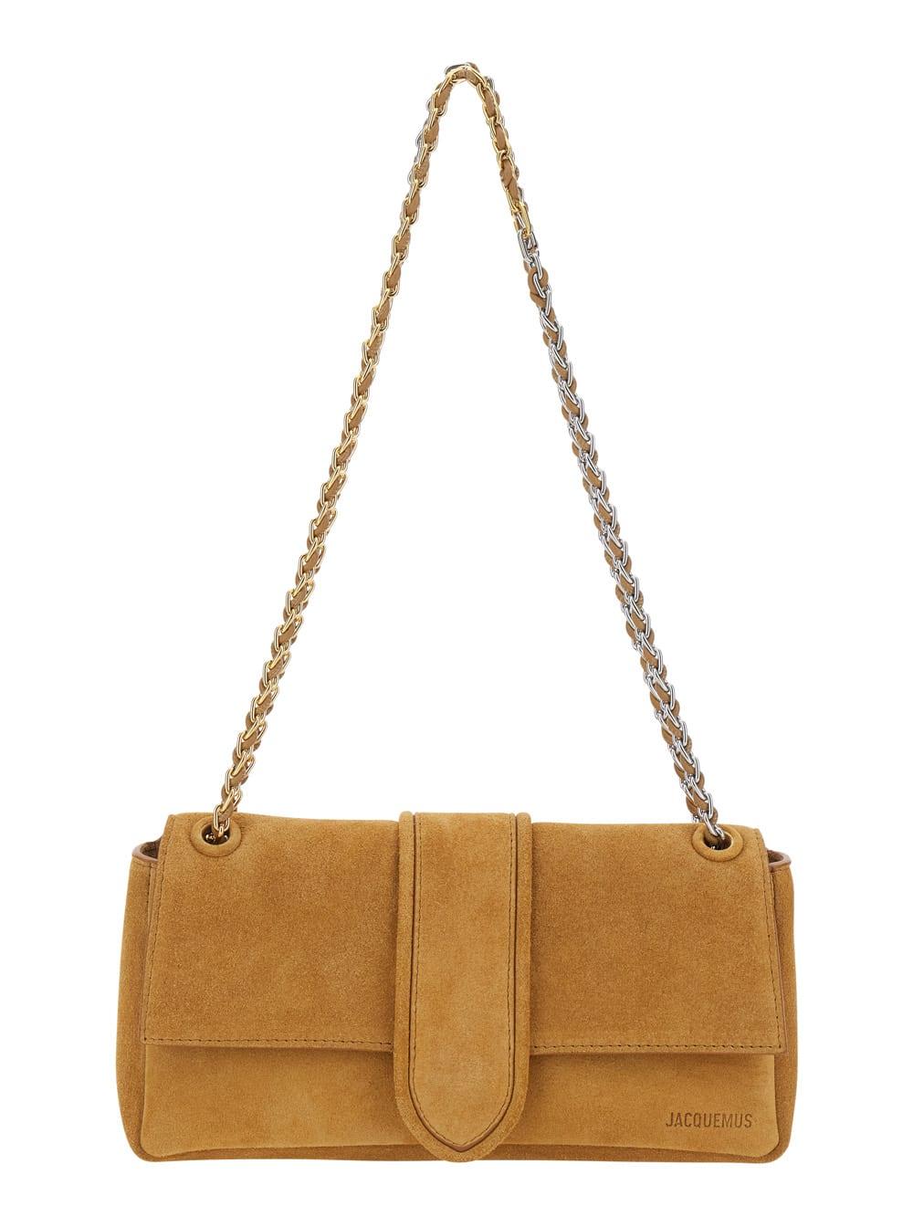 jacquemus shoulder bag le bambino chaine with chain strap and crocodile-embossed ecoleather in brown for women