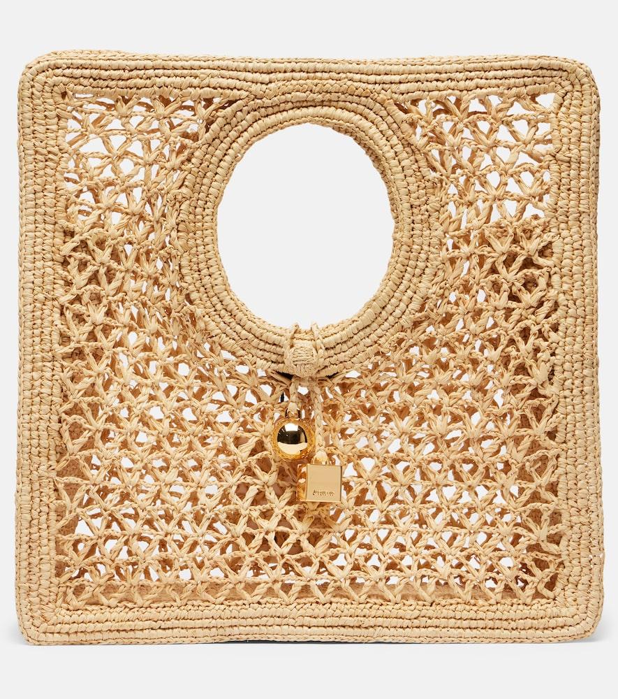 jacquemus spiaggia small raffia tote bag
