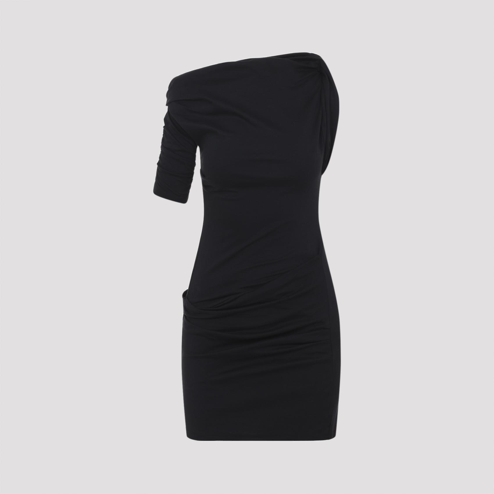 jacquemus the drapeado mini dress black cotton silk - women