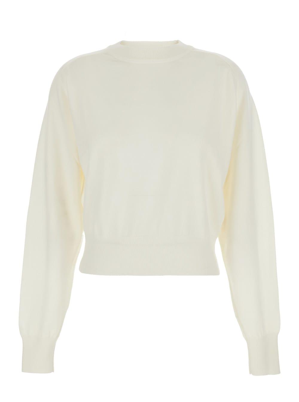 jacquemus white crew neck sweater with back logo in merino wool woman