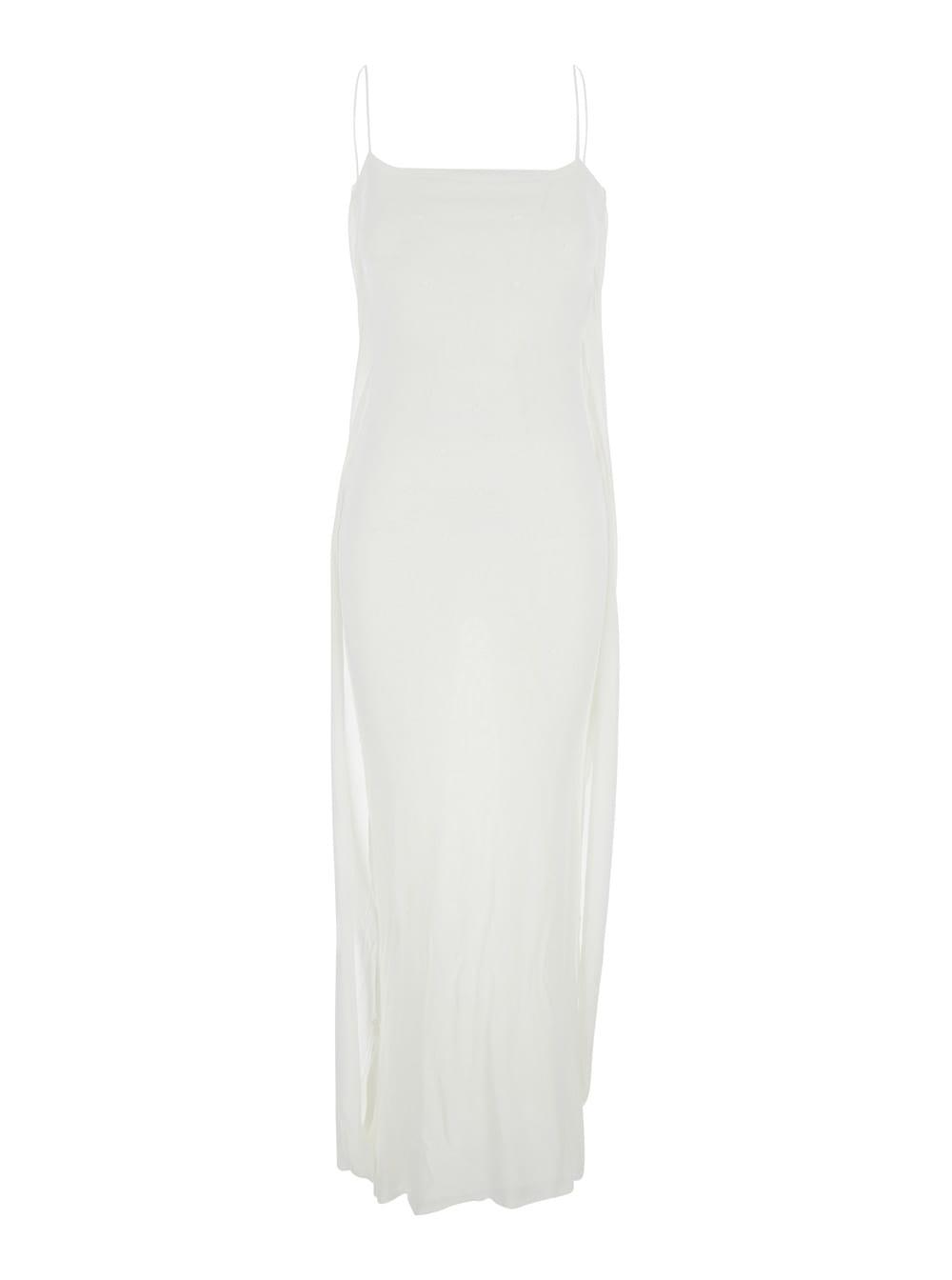 jacquemus white dress with straight neckline in tech fabric woman