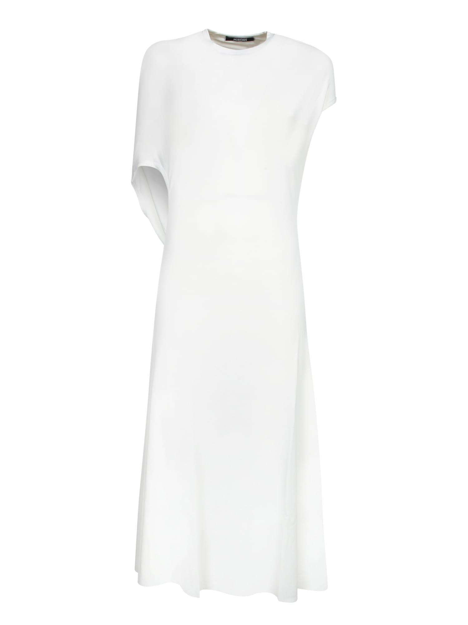 jacquemus white long dress with round neck and maxi cut-out on the rear in viscose blend woman