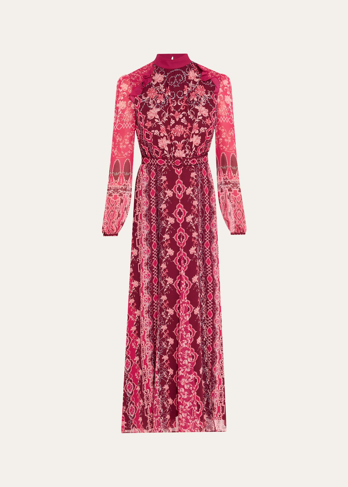 jacqui-b belted floral silk midi dress