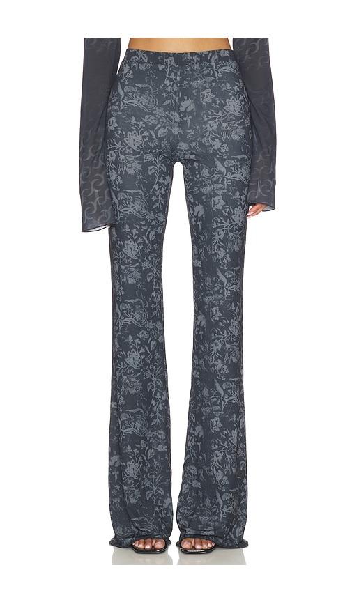 jade cropper flared mesh trouser in dark grey.